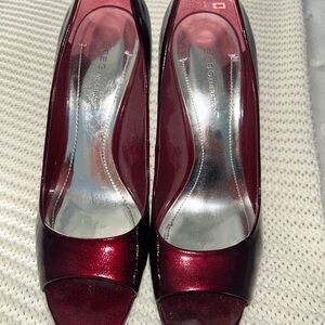 BCBGeneration Shimmering Red Peep Toe Heels